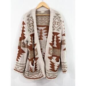 Altar'd State Cream and Brown Patterned Cardigan